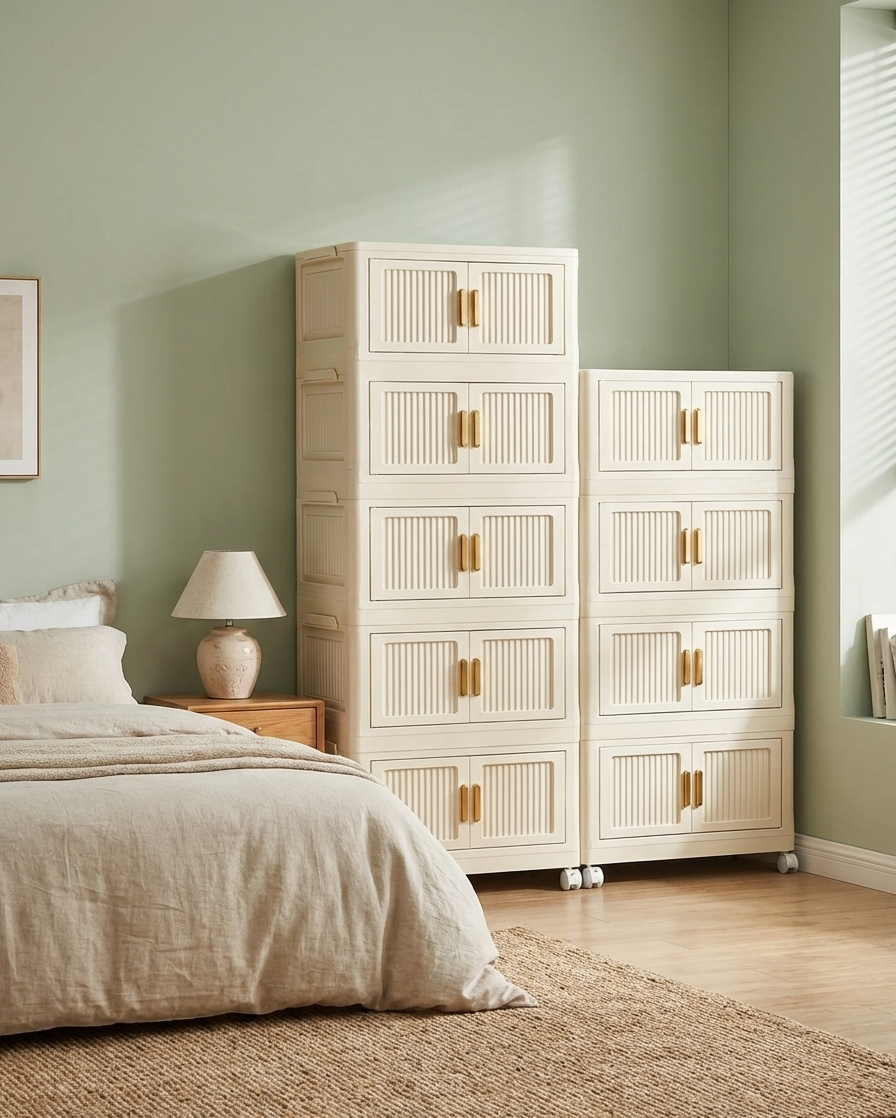 Foldable Rolling Storage Cabinet — Stackable Closet Organizer