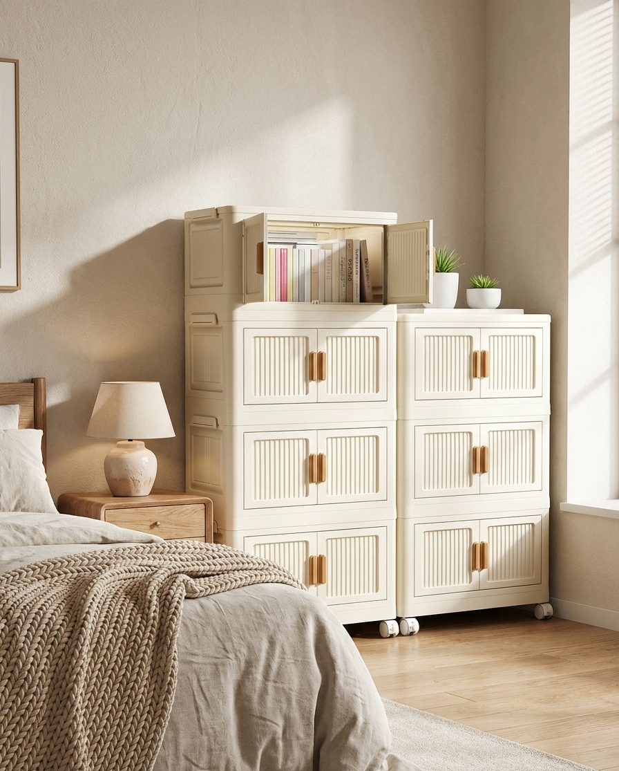 Foldable Rolling Storage Cabinet — Stackable Closet Organizer