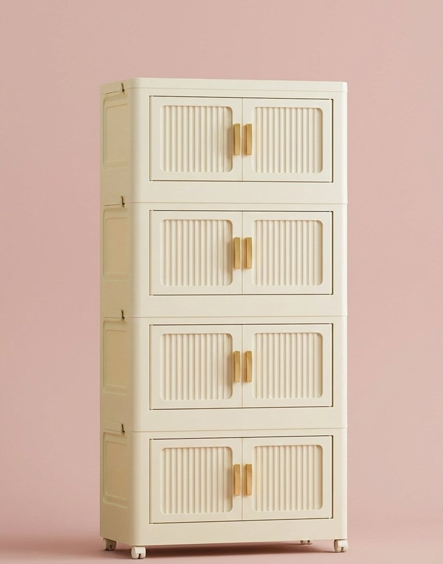 Foldable Rolling Storage Cabinet — Stackable Closet Organizer