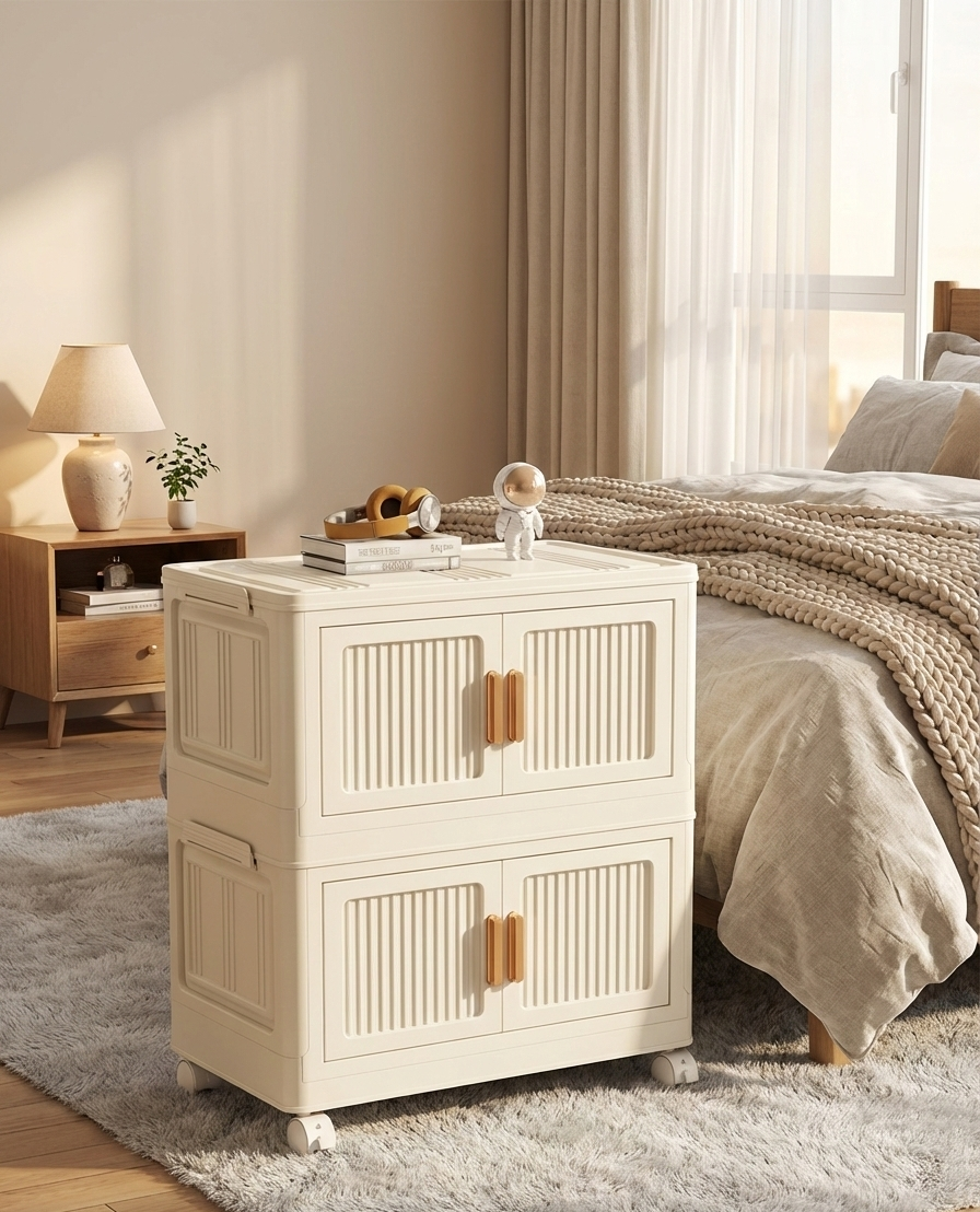 Foldable Rolling Storage Cabinet — Stackable Closet Organizer
