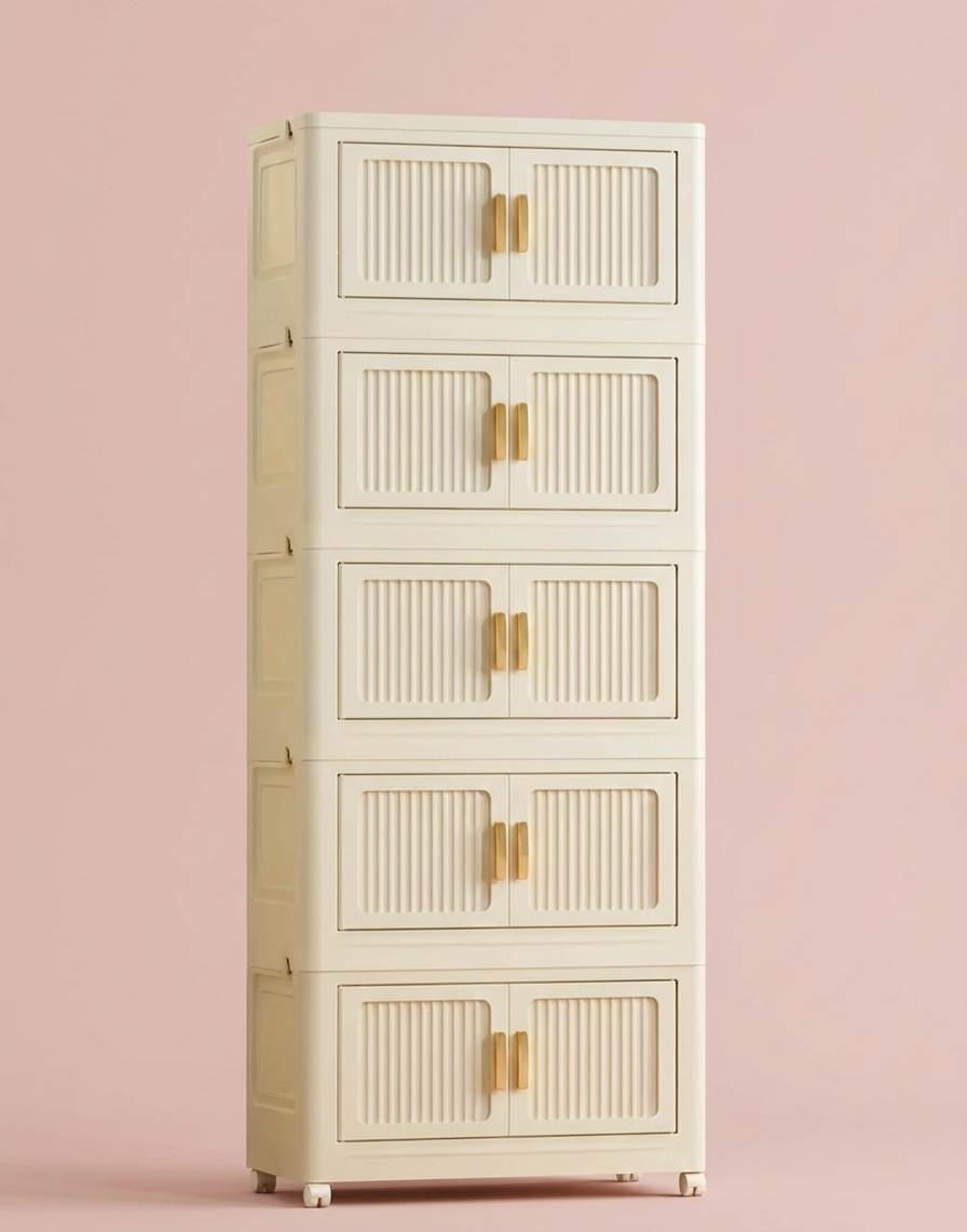 Foldable Rolling Storage Cabinet — Stackable Closet Organizer