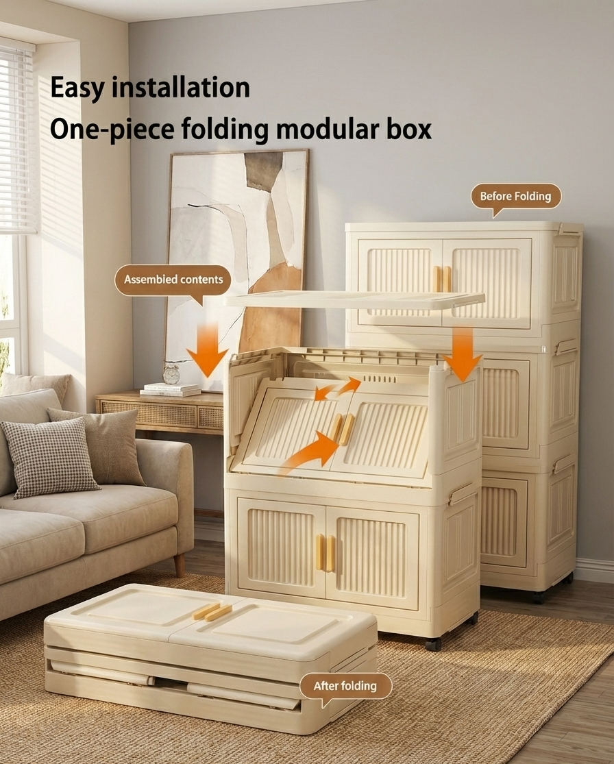 Foldable Rolling Storage Cabinet — Stackable Closet Organizer
