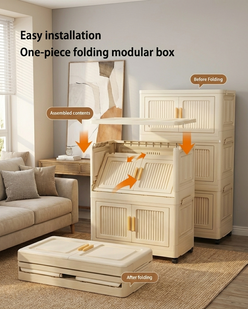 Foldable Rolling Storage Cabinet — Stackable Closet Organizer