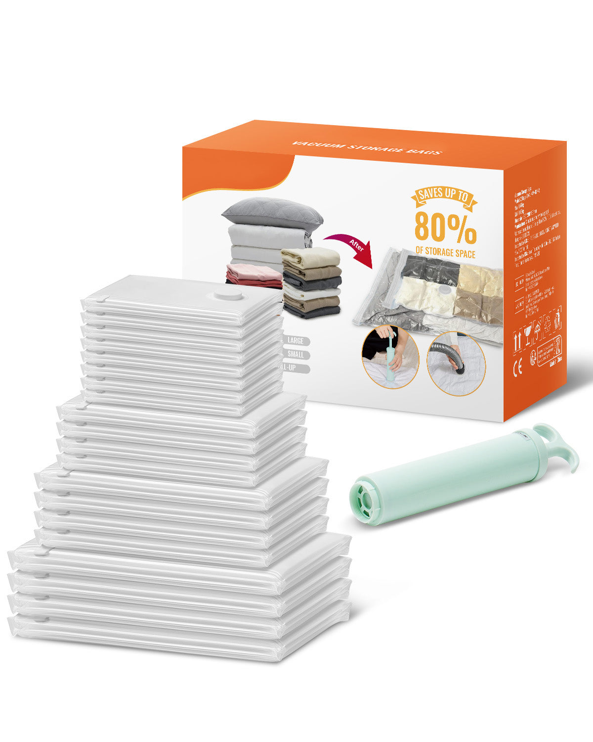 20-Pack Mixed-Size Vacuum Storage Bags + Pump — Reclaim Closet Space