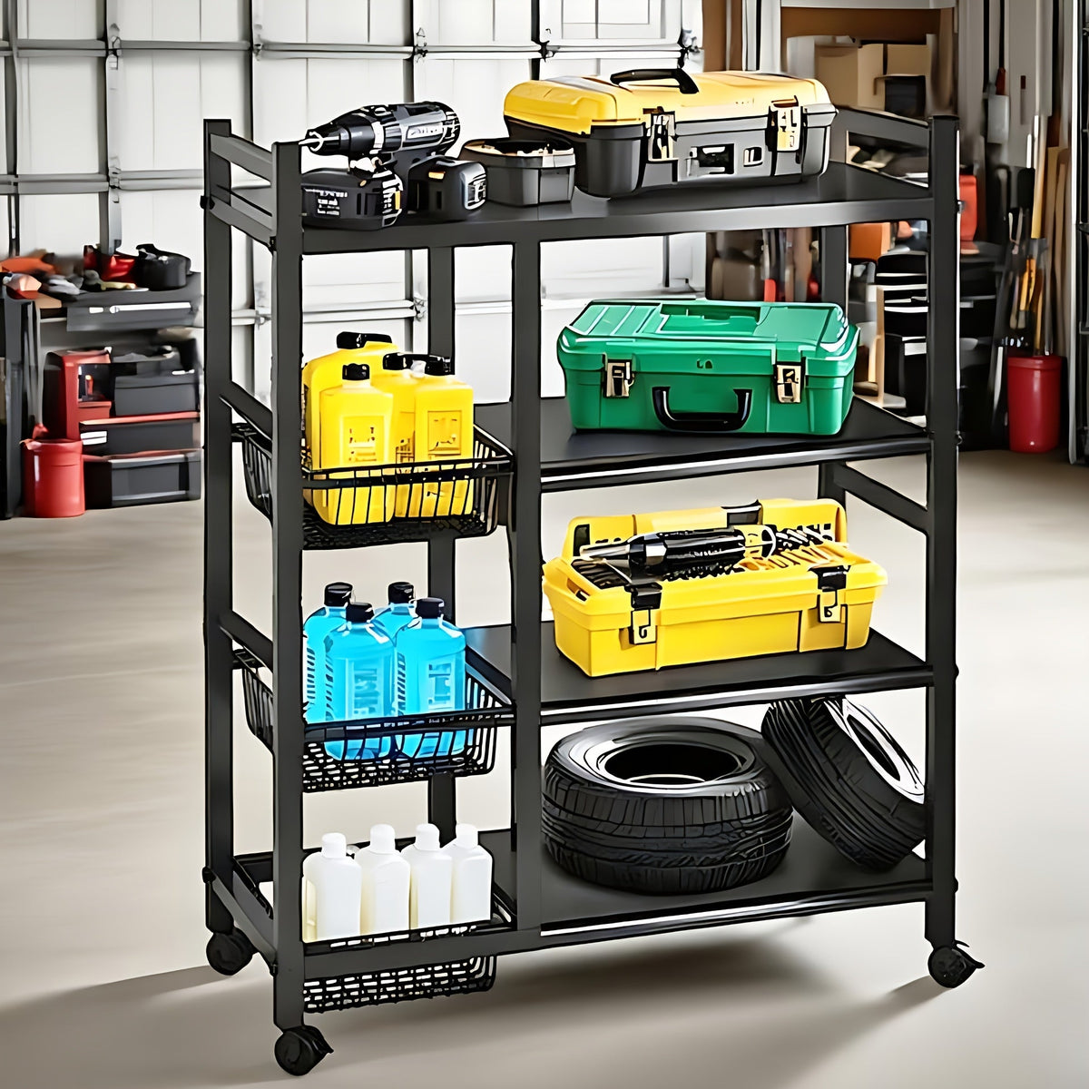 4-Tier Rolling Storage Cart — Kitchen, Bath & Garage Organizer