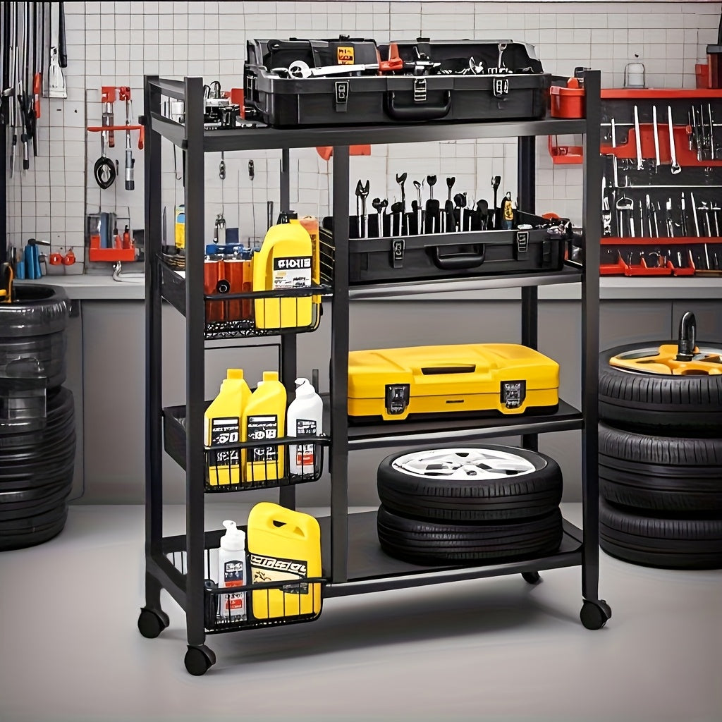 4-Tier Rolling Storage Cart — Kitchen, Bath & Garage Organizer