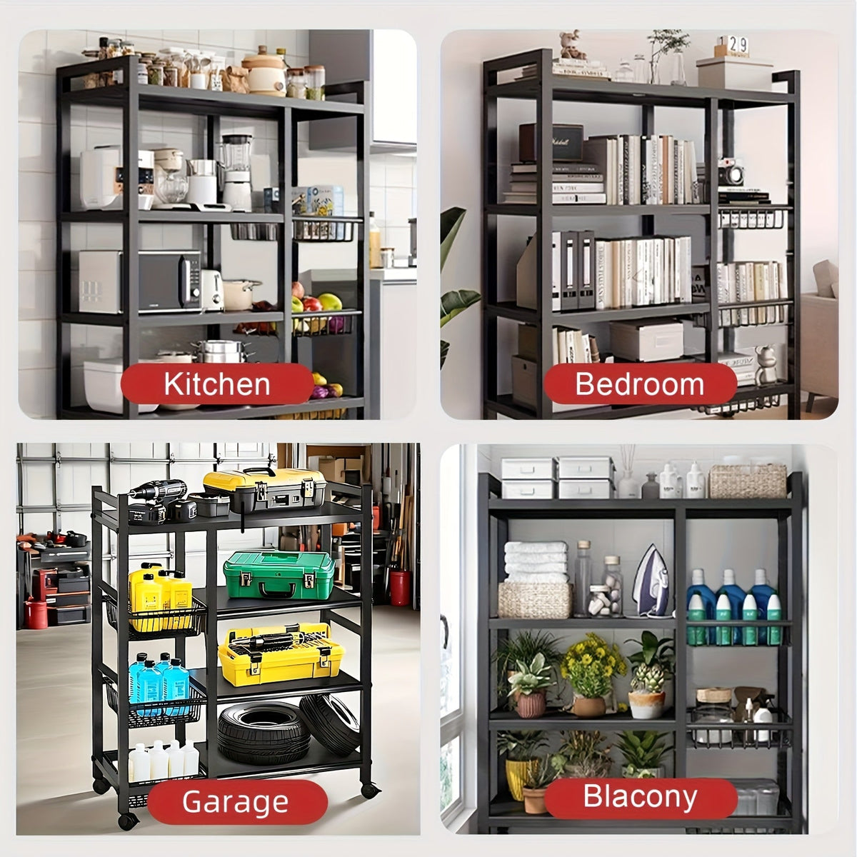 4-Tier Rolling Storage Cart — Kitchen, Bath & Garage Organizer